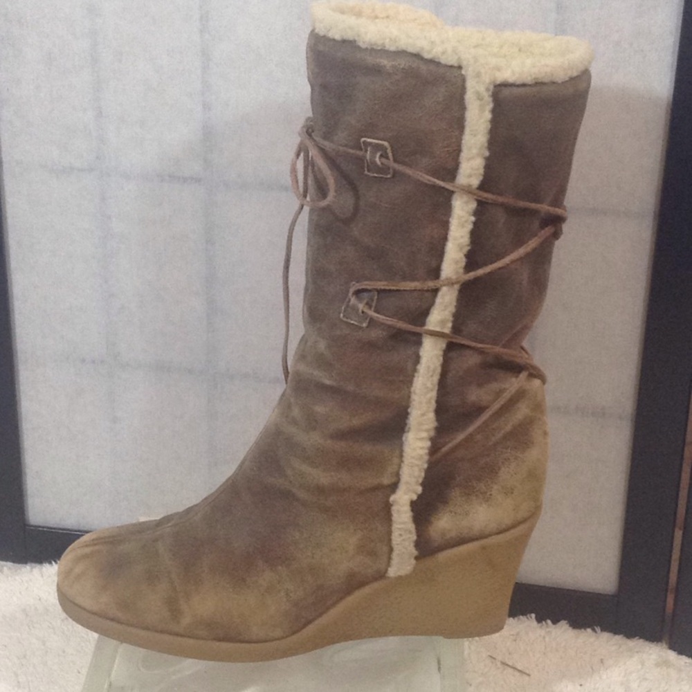 Michael Kors "sealskin" leather wedge boots